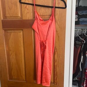 Vibrant Orange and Pink Mini Dress with Spaghetti Straps